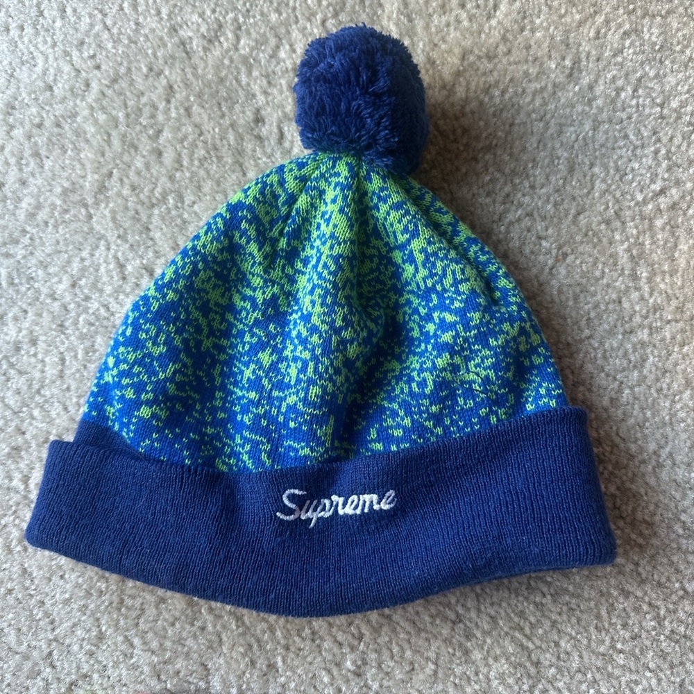 Supreme Navy and Neon Green Knit Beanie